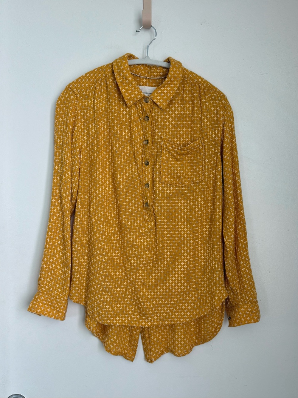 Anthropologie Mustard Yellow Embroidered Top